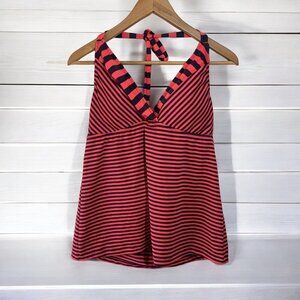Mossimo Striped Tankini Top Halter Neck Soft Molded Cups Black & Red Size XL